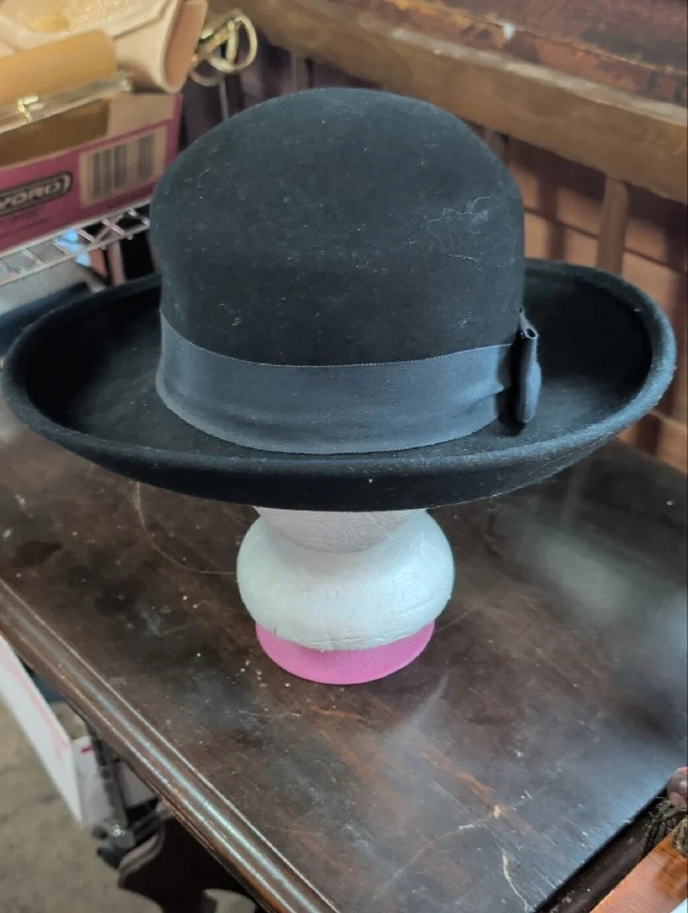 Vintage TravelSmith LiteFelt Wool Hat Black Round Crown Packable USA Made